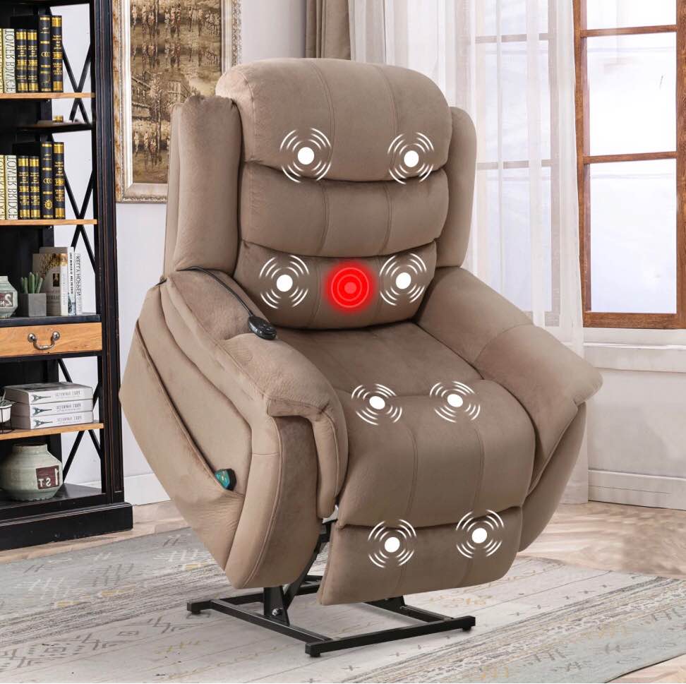 Ebello Dual Motor Large Electric Lift Recliner for Elderly, with Massage and Heating, Light Brown