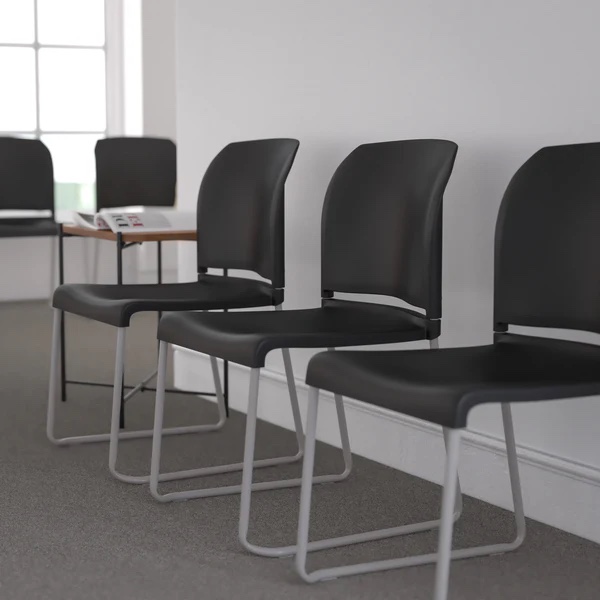 HERCULES Series 880 lb. Capacity Full Back Contoured Stack Chair with Powder Coated Sled Base, Set of 4, Navy Blue