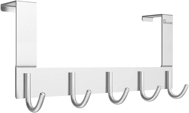 WEBI Over The Door Hook Door Hanger Hook Rack with 5 Tri Hooks for Hanging Coats, Door Towel Rack Towel Hanger Door Coat Hanger Over Door Coat Rack for Bathroom,Behind Back of Door,Silver,2 Packs