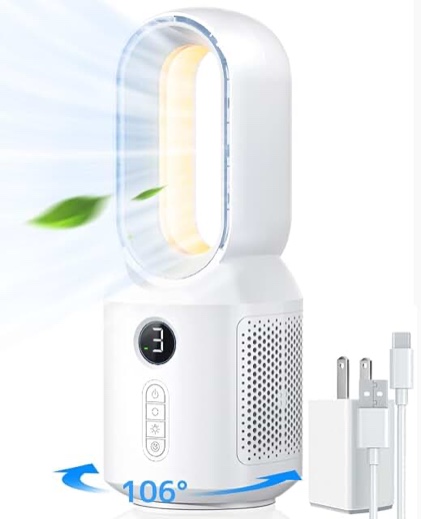 let'me Desk Fan, 106Â° Oscillating Fan for Indoors,Bladeless Fan with 3 Speeds, Small Office Fan with LED Light, 13 Inch Personal Small Fan for Bedroom Home Office Desktop