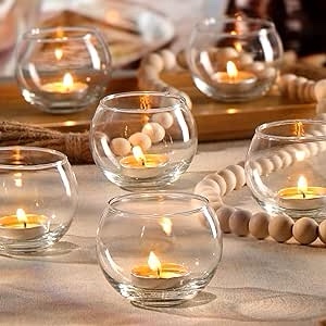 LAMORGIFT 24 Pcs Clear Votive Candle Holders- Glass Tealight Candle Holders Bulk, Cute Small Candle Holders Vases for Wedding/Engagement/Bridal Shower Parties Table Centerpieces Home Decor