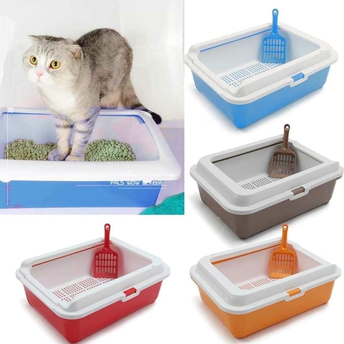 (SIMILAR)Pet Potty cat Litter Box high Fence cat Litter Box cat Toilet Bulk cat Litter Box Potty semi-Enclosed Splash-Proof cat Litter Box,red,44x32x15cm
