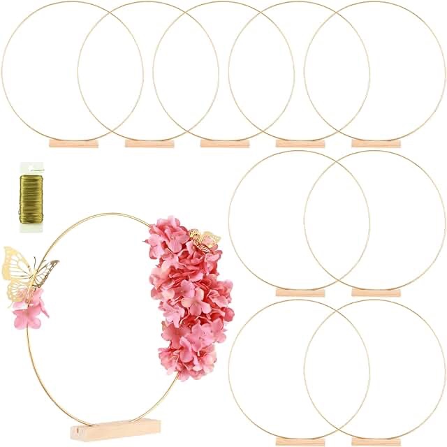 10 Pack Floral Hoop with Holders and 38-Yard Paddle Wire 18 Inch Metal Rings for DIY Centerpiece Table Decorations Crafts Macrame Rings Hoop Wreath Dream Catcher Rings Wedding Christmas Wreaths, Gold