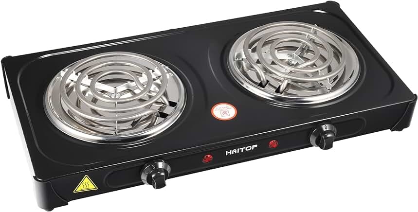 HAITOP Countertop Burner Electric Double Burners 2000 Watts Electric Hot Plate Temperature Controls Power Indicator Lights Easy to Clean