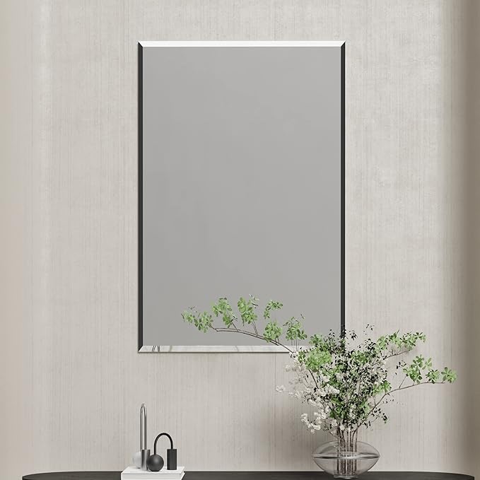 Richtop 30×40 Inch Rectangular Frameless Wall Mounted Beveled Edge Shatterproof Mirror,Bathroom Vanity Mirror Bedroom Mirror Entryway Mirror Living Room Mirror Decor …