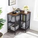 VECELO 3 Tier Corner Cabinet with Doors and Storage Shelves, Industrial TV Multipurpose Free-Standing Table, for Small Space Living Room Home Office Kitchen, Grey