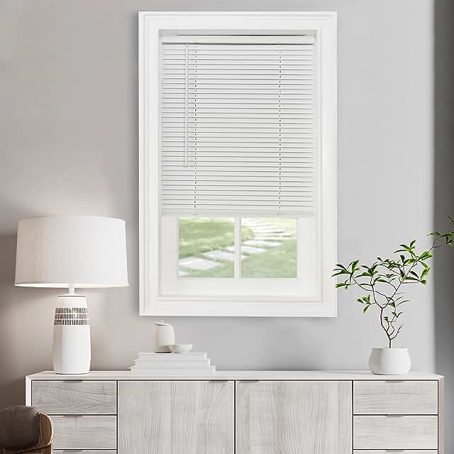 Cordless Room Darkening Mini Blind - 32 Inch Length, 64 Inch Height, 1" Slat Size - Pearl White - Cordless GII Deluxe Sundown Horizontal Windows Blinds for Interior by Achim Home Decor White 32 x 64