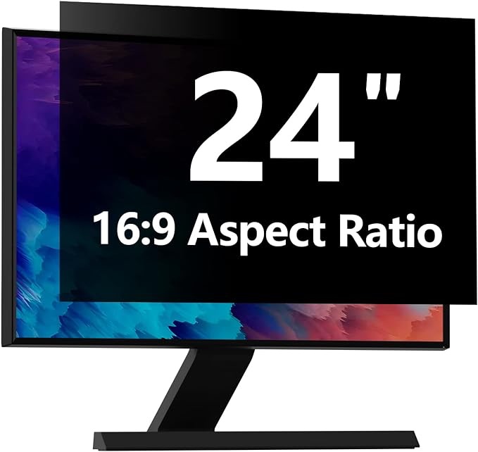 Computer Privacy Screen Protector 24 Inch with Hp Dell Acer Asus Samsung LG and More, Removable Security Shield Filter for 16:9 Aspect Ratio Monitor Like ViewSonic Sceptre AOC Koorui BenQ and More 24" Diagonal 16:9 1 Pack