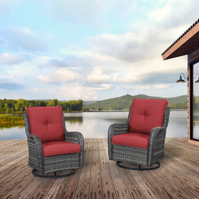 Wicker Rattan Swivel Patio Chairs (Set of 2)