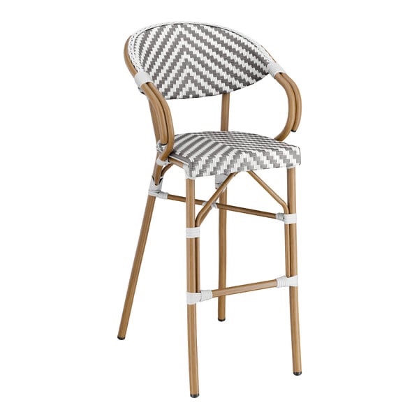 Polyethylene rattan material adds style and durability • Durable aluminum frame with unique, powder-coated bamboo finish • UV-resistant seat and back help prevent fading • Checkered weave pattern in classic black and white • Low-maintenance material is easy to clean Certifications Lancaster T able & Seating Bistro Series Black and White Checkered Weave Rattan Outdoor Side Chair #427CSRTBSBKW T echnical Data Width 16 1/2 Inches Depth 20 1/2 Inches Height 34 1/2 Inches Seat Width 16 Inches Seat Depth 16 1/2 Inches