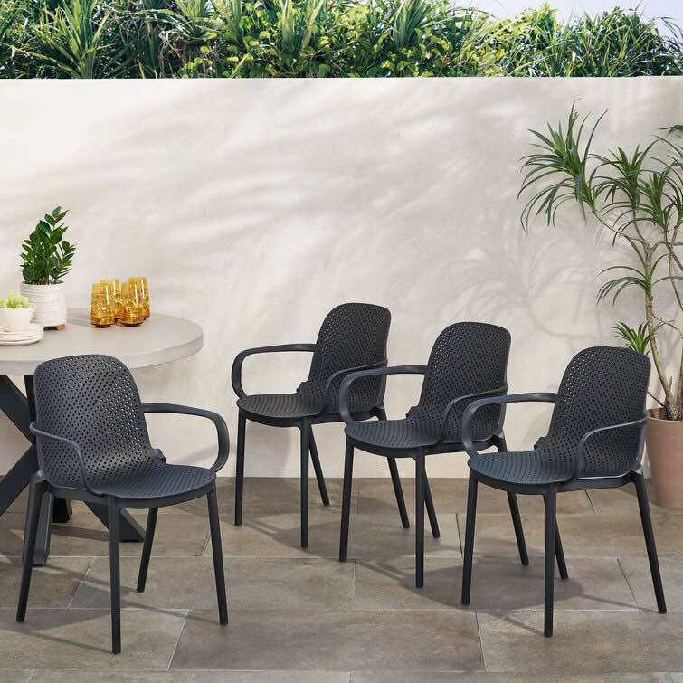 Black Roxanne Outdoor Stacking Patio Dining Chairs (Set of 4)