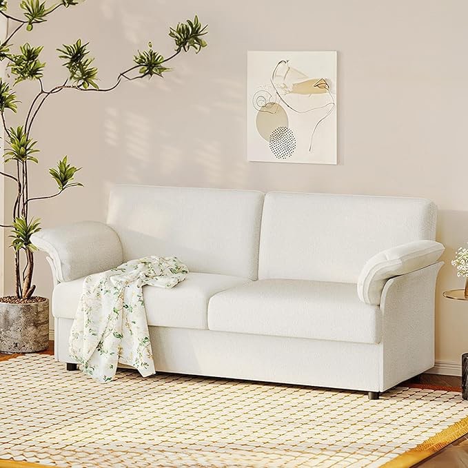White Couch, 72" Loveseat Sofa with Storage, 2 Seater Modern Boucle Couch, Small Comfy Couches for Living Room, Bedroom, Office, Apartment