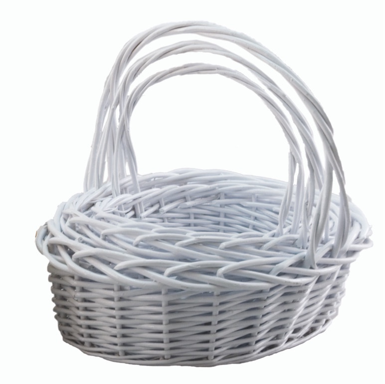 Set of 3 Oval Willow Baskets with Handle - White