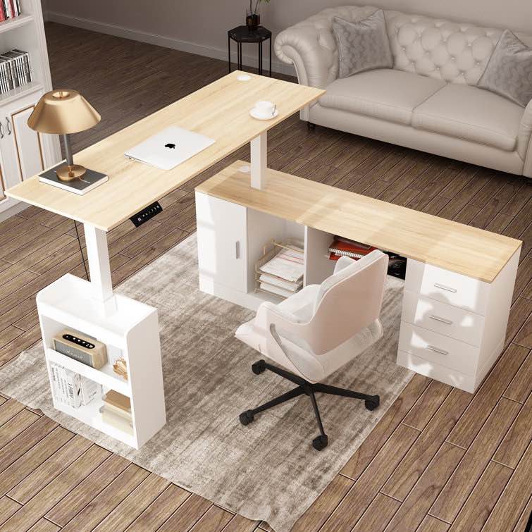 White/Natural Bernarrdetta 63 W L-Shaped Lift Desk