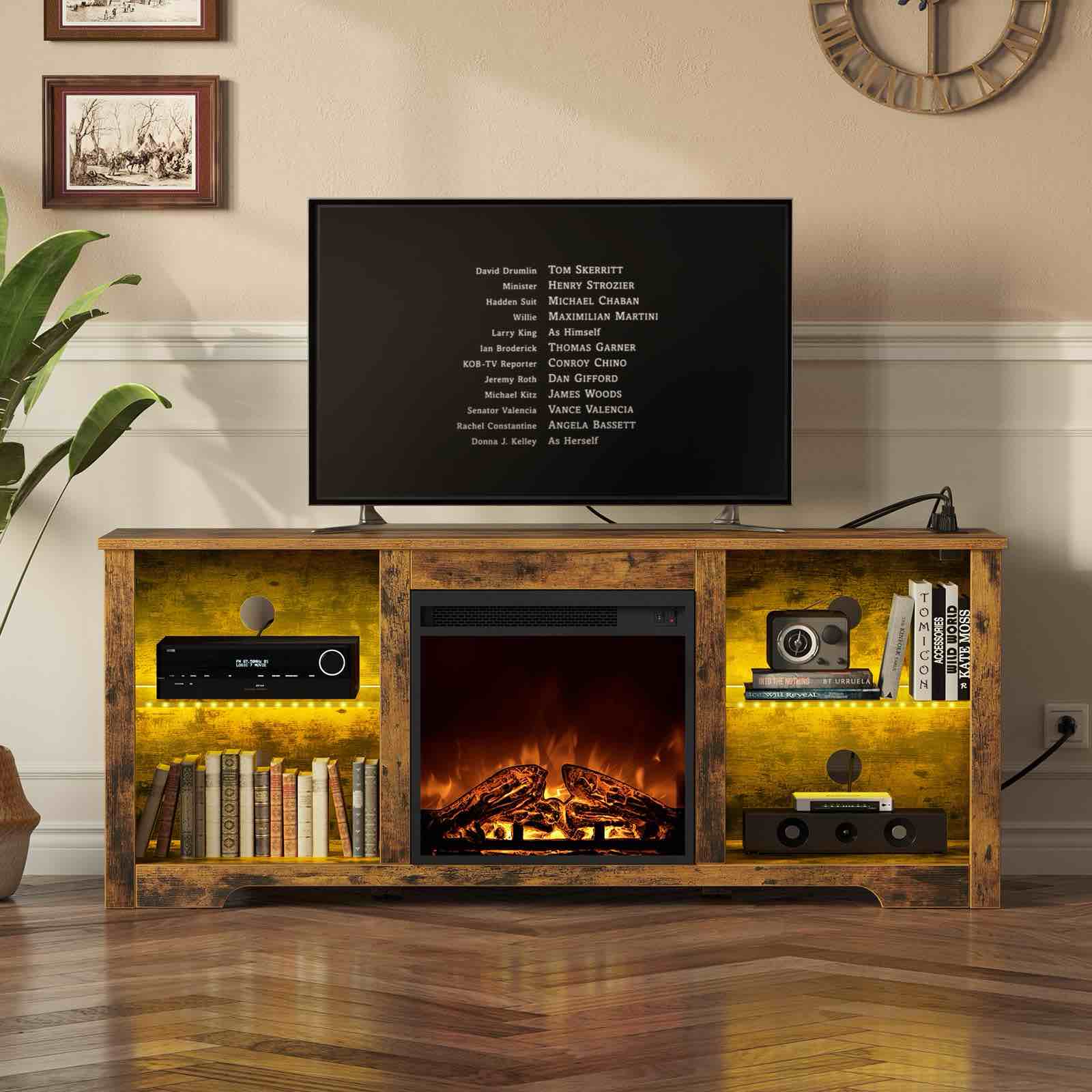 Akiro Fireplace TV Stand with LED Lights and Power Outlets for TVs up to 65"