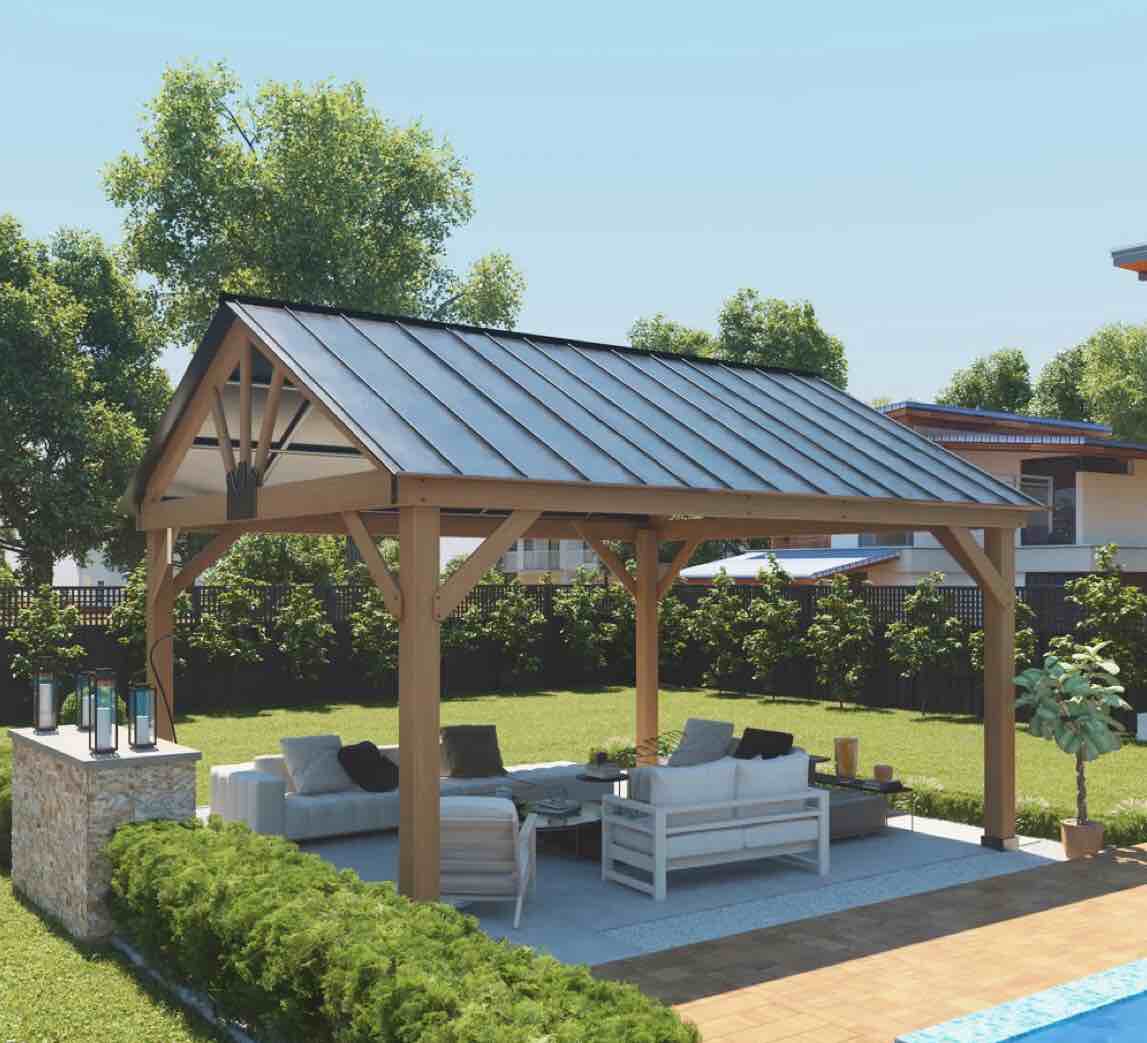 (incomplete)15 Ft. W x 13 Ft. D Solid Wood Hardtop Patio Gazebo