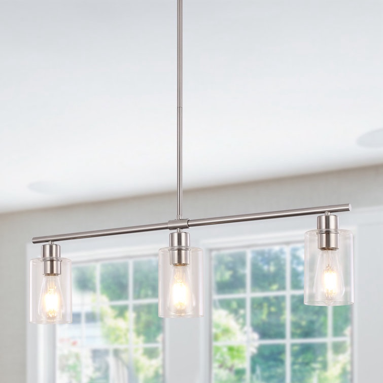 Delmis 3 - Light Kitchen Island Pendant Rustic Linear Chandelier with Clear Glass Shades