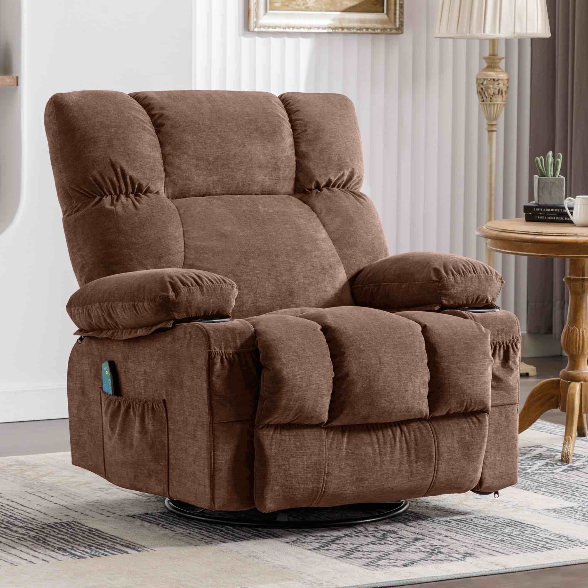 Upholstered heated massage chair XL-1214GSM-2-BROWN ( Box 1/2 Incomplete)