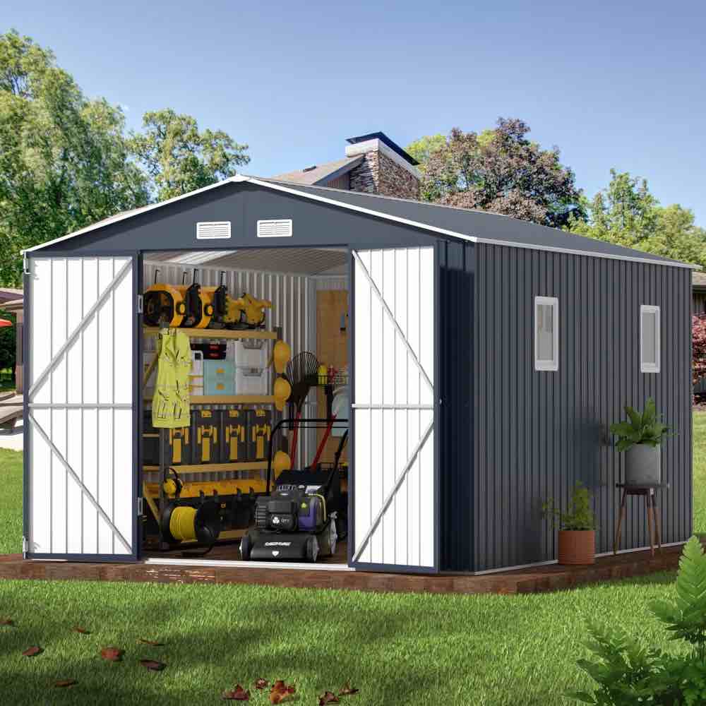 12 Ft. W X 10 Ft. D Outdoor Metal Storage Shed ( Box 2/3 Incomplete)