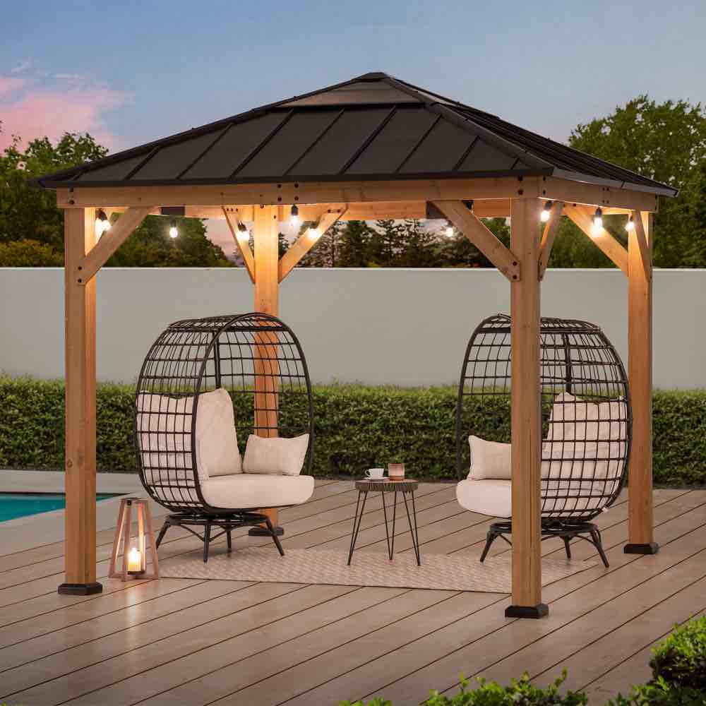 Sunjoy 9 Ft. W x 9 Ft. D Solid Wood Patio Gazebo ( Box 5 Incomplete)