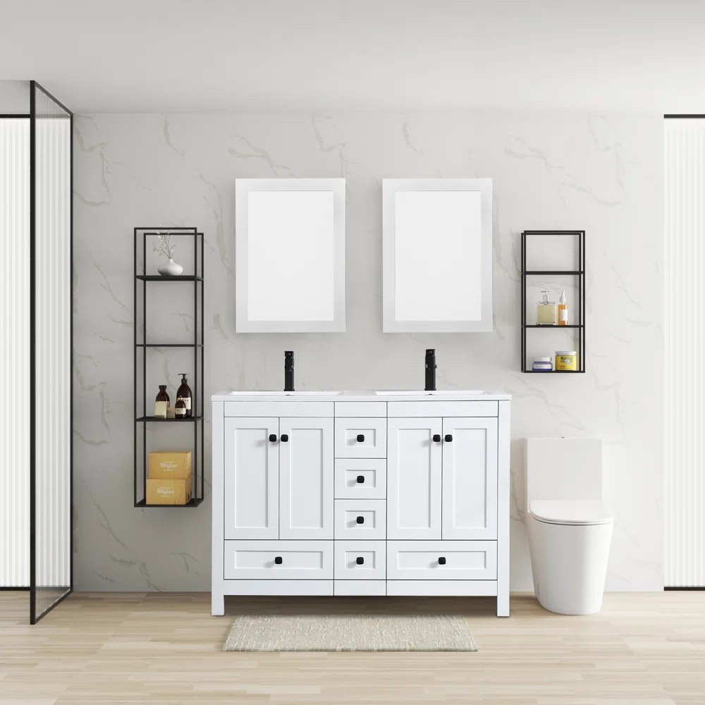 Wimer 48" Double Bathroom Vanity Base Only in White ( Sink only)