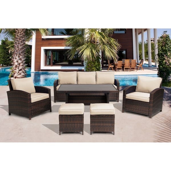 6-Piece Outdoor Wicker Patio Conversation Set - Beige ( Box 2/2 Incomplete’