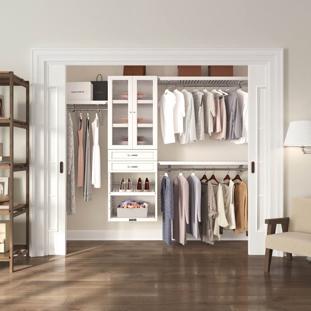 John Louis Home Solid Wood Walk-In Closet System with 2-Drawers and Glass Doors White ( Incomplete)