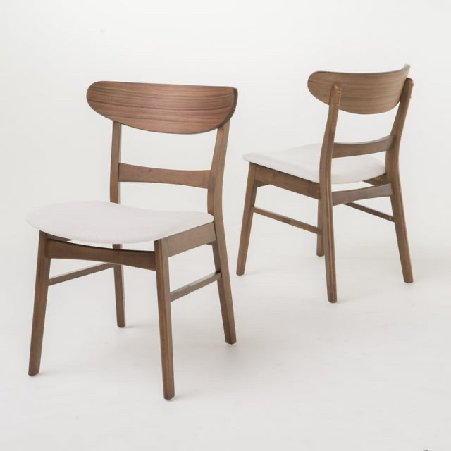 Noble House Odelia Mid-Century Fabric Dining Chairs, Set of 2, Light Beige