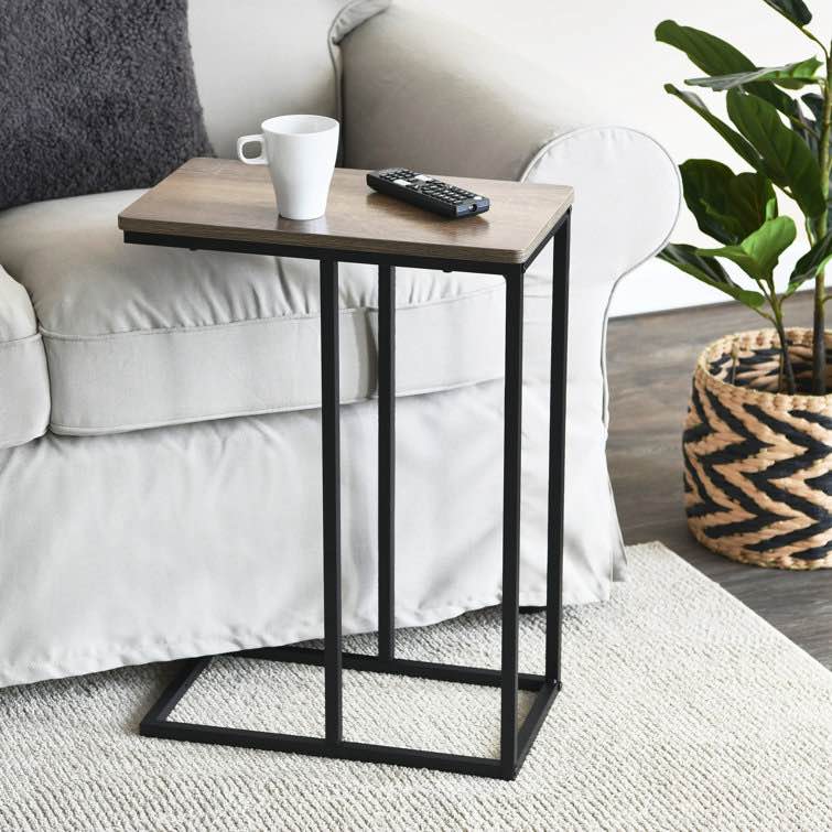 Household Essentials Ashwood Industrial Narrow End Table | Metal C Shaped Frame and Rectangle Faux Wood Top, C Table