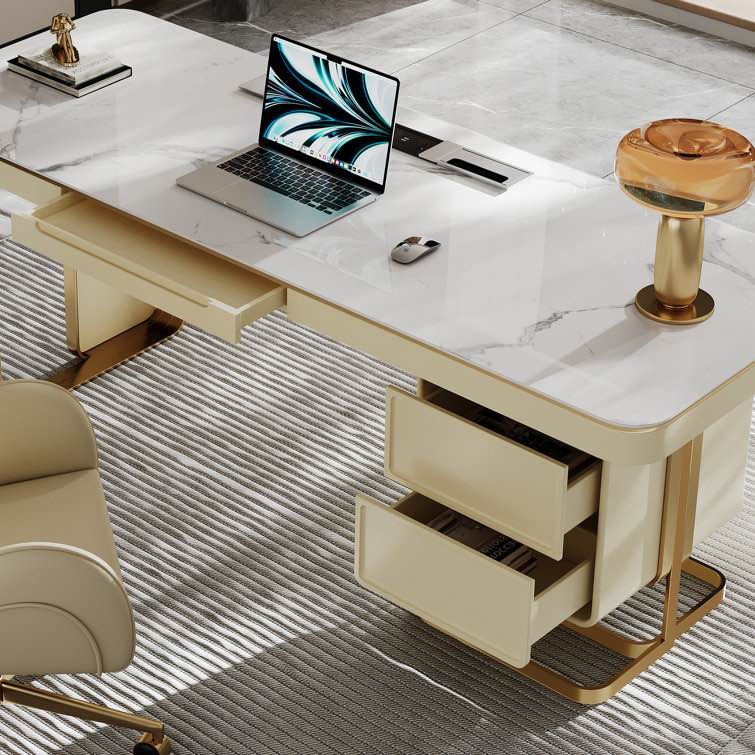 29.5" H x 70.8" W x 27.5" D Luxurious Sintered Stone Office Computer Desk ( Incomplete)