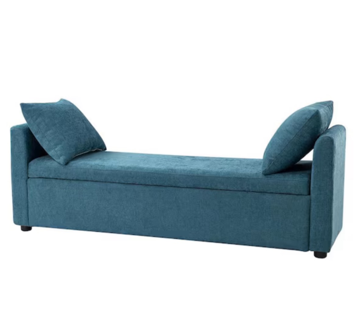 Felipe Wide Teal Storage Bench with Plastic Legs 59.4 in.