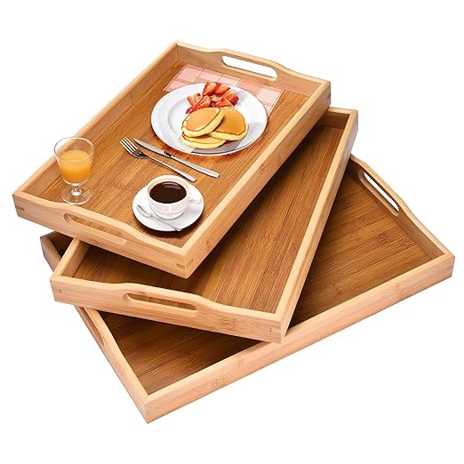 Bamboo 3 Piece Serving Tray Set