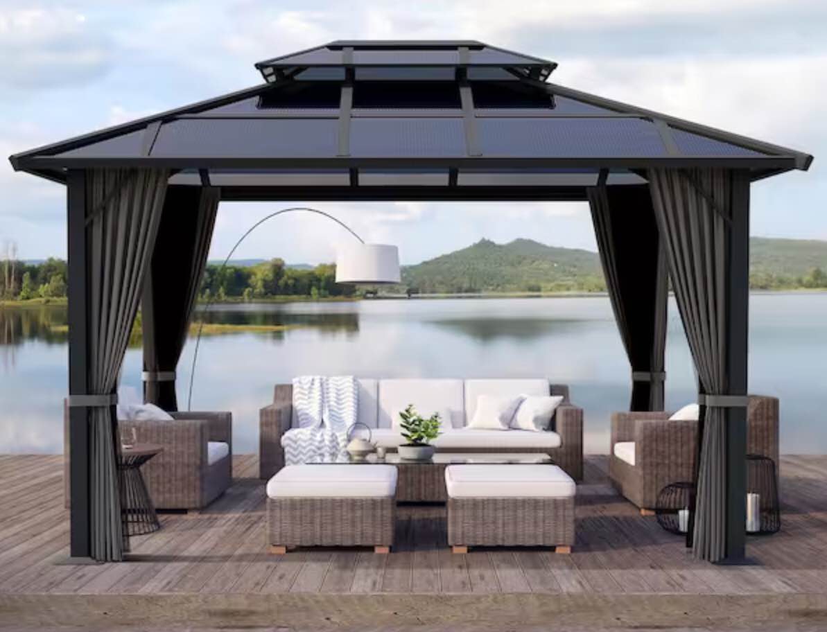 12 Ft. W x 10 Ft. D Aluminum Patio Hardtop Gazebo (incomplete 1 box only)(similar to stock photo)
