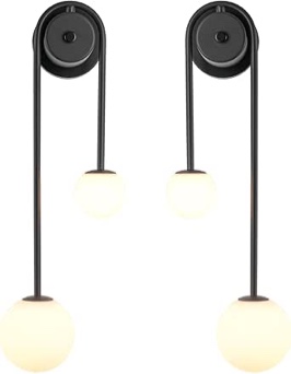 (similar)AMARTIZ Modern Wall Sconce Set of 2 Mid Century Black Gold Wall Lamp with 2 Milk Glass Shade U-Shape Linear Wall Light for Bedside Dining Room Bathroom Gold 2PCS