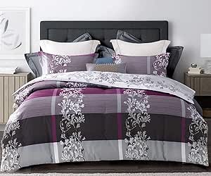 SLEEPBELLA Comforter King Size, 600 Thread Count Cotton Grey Paisley & Purple Comforter Sets, Down Alternative Bedding Set 3Pcs(King, Purple Paisley)