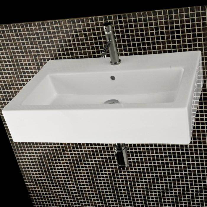 Lacava 5468-01-001 Aquagrande Wall-mount or above-counter porcelain lavatory with an overflow. 28 1/2"W, 18 1/2"D, 6"H. One faucet hole. in White