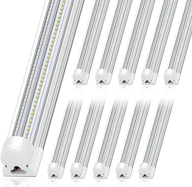Barrina 8FT LED Shop Light, 100W 15000LM 6500K Super Bright White, Linkable T8 Shop Lighting LED V Shape LED Tube Lights, Ceiling Lights Fixtures for Garage, Workshop, ETL Listed, 10 Pack