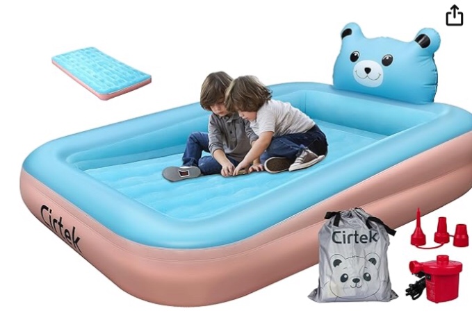Foldable Toddler air Bed Kids Travel Bed Toddler air Mattress Kids air Bed Toddler Travel Bed Inflatable air Bed Blow up air Bed Inflatable Kids air Mattress (Blue Pink