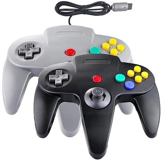 JINHOABF 2 Pack Classic N64 Controller,Wired N64 64-bit Gamepad Joystick for N64 Console (Black and Grey)