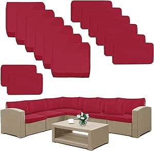 14 Pack Outdoor Patio Cushions Pillow Replacement Covers Fit for 7 Pieces 6-Seater Wicker Rattan Furniture Conversation Set Sectional Sofa Chair Set,Water-Resistant Fadeless,Burgundy-Covers Only