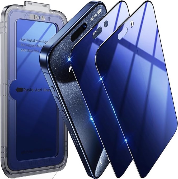 Uyiton Eye Protection for iPhone 15 Pro Max Privacy Screen Protector, [Easy Fit] [Zero Bubble] Shatterproof Anti-Spy Full Coverage [Anti-Blue Light] 9H Private Tempered Glass Screen Cover [2 Pack]