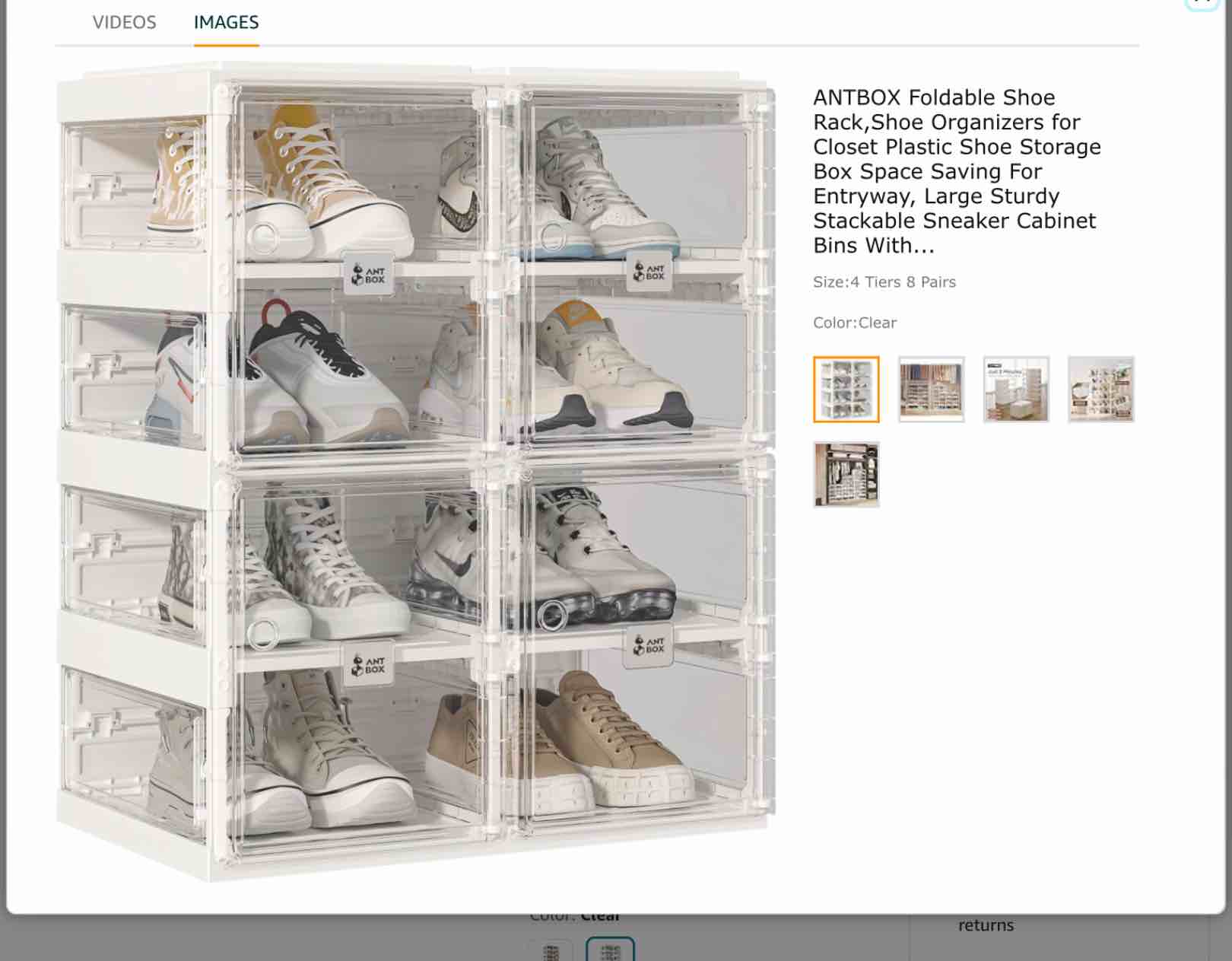 ANTBOX Foldable Shoe Rack,Shoe Organizers for Closet Plastic Shoe Storage Box Space Saving For Entryway, Large Sturdy Stackable Sneaker Cabinet Bins With Magnetic Clear Door 4 Tiers 8 Pairs