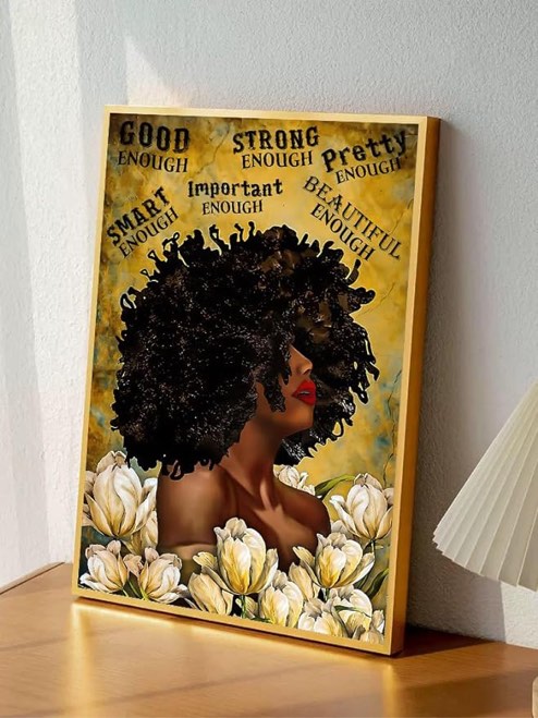 Black Queen Of Flowers Canvas Wall Art African American Poster Black Girl Woman Queen Canvas Wall Art Abstract Contemporary Canvas Prints Painting Decoration For Living room Office Home Picture Size(16 x 24 inch Framed) color7 16 x 24 in Framed