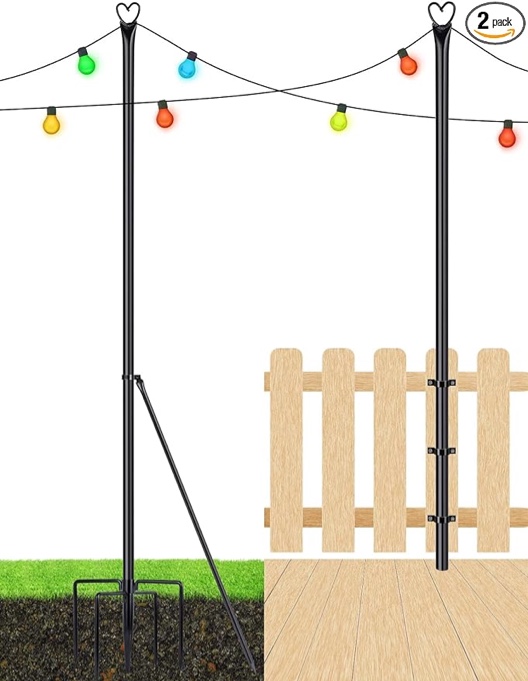 XDW-GIFTS String Light Pole - Steel Poles for Outdoor String Lights Hanging, Garden, Backyard, Patio Lighting Stand for Parties, Christmas, Wedding, 2 Pack