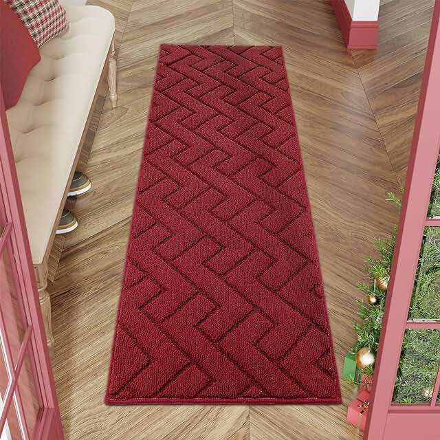 hicorfe Indoor Doormat,Front Back Door Mat Rubber Backing Non Slip Door Mats 20"x48" Absorbent Resist Dirt Entrance Doormat Inside Floor Mats for Entryway Washable Low-Profile(Red)