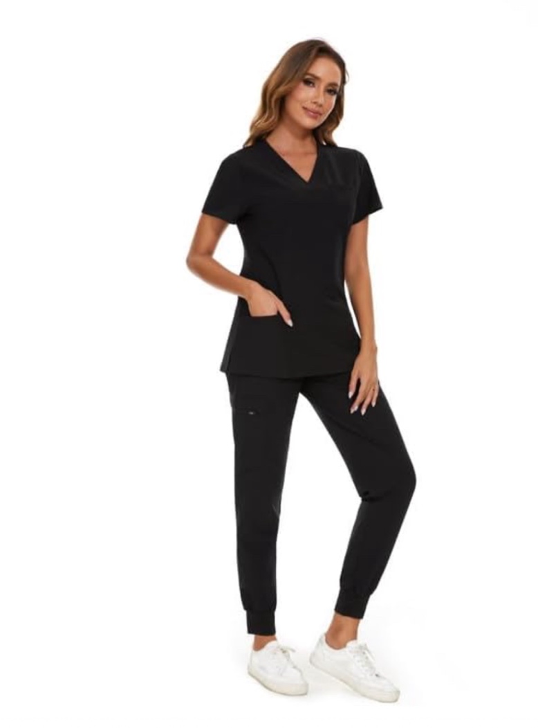 COZYFIT Scrubs for Women Set - Stretch V-Neck Scrub Top & Jogger Pant with 8 Pockets