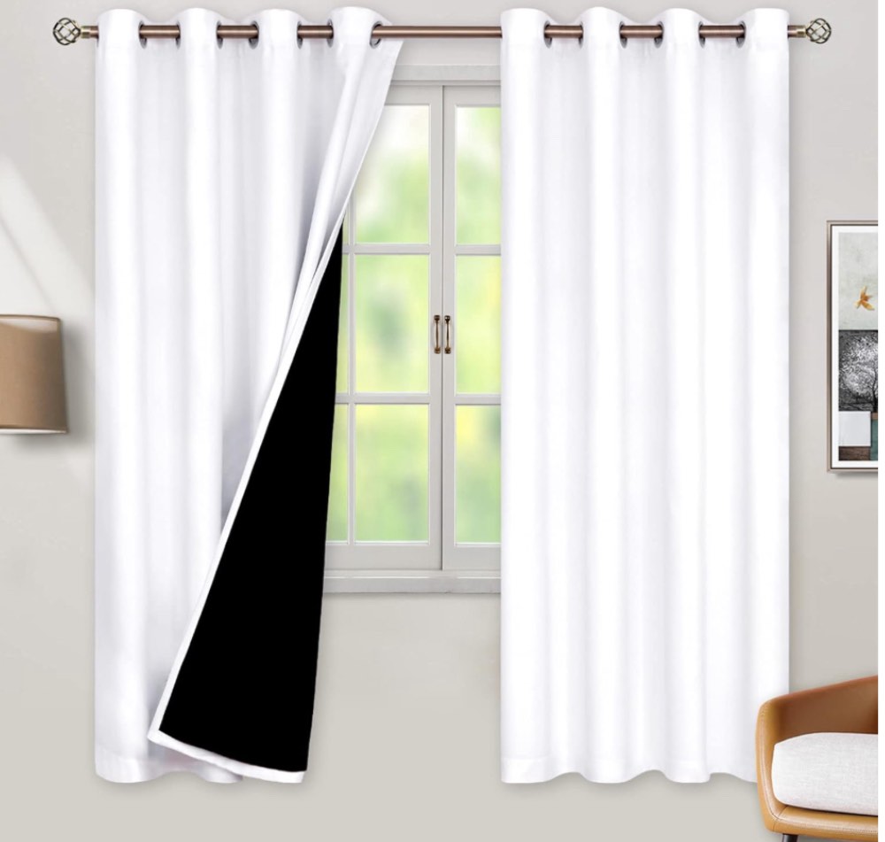 BGment Thermal Insulated 100% Blackout Curtains for Bedroom with Black Liner, Double Layer Full Room Darkening Noise Reducing Grommet Curtain (42 x 72 Inch, Pure White, 2 Panels)
