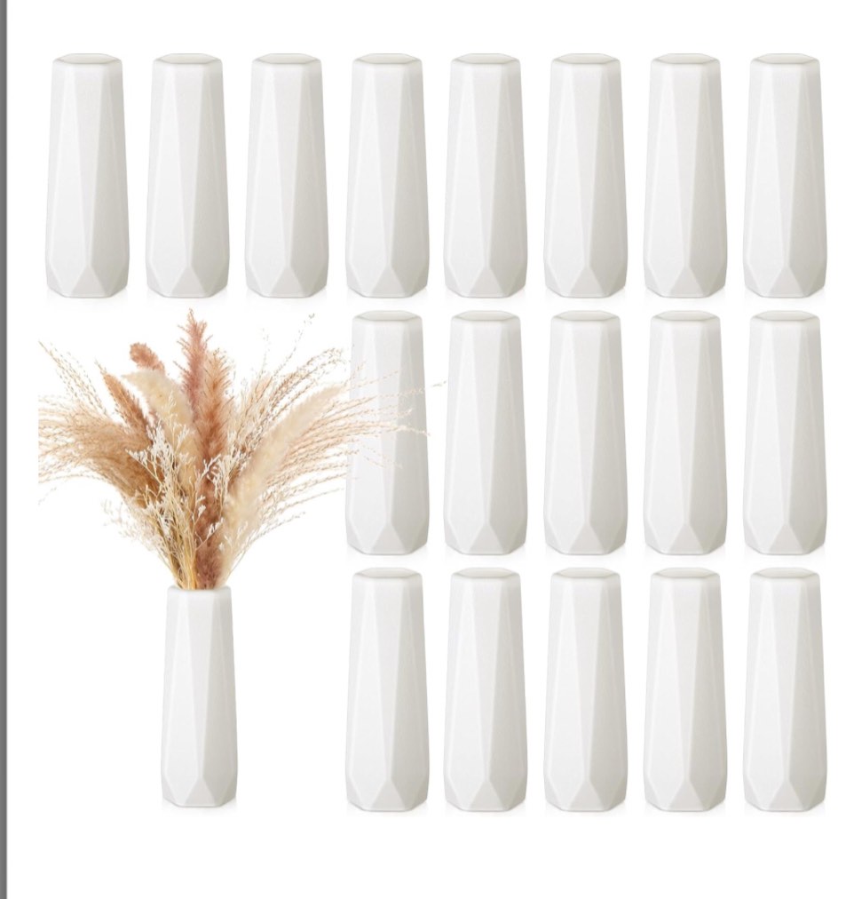 Didaey 30 Pcs Composite Plastic Flower Vases Bulk White Small Tall Conic Floral Vases for Centerpieces Unbreakable Bud Vase for Wedding Party Living Room Decor (Retro)