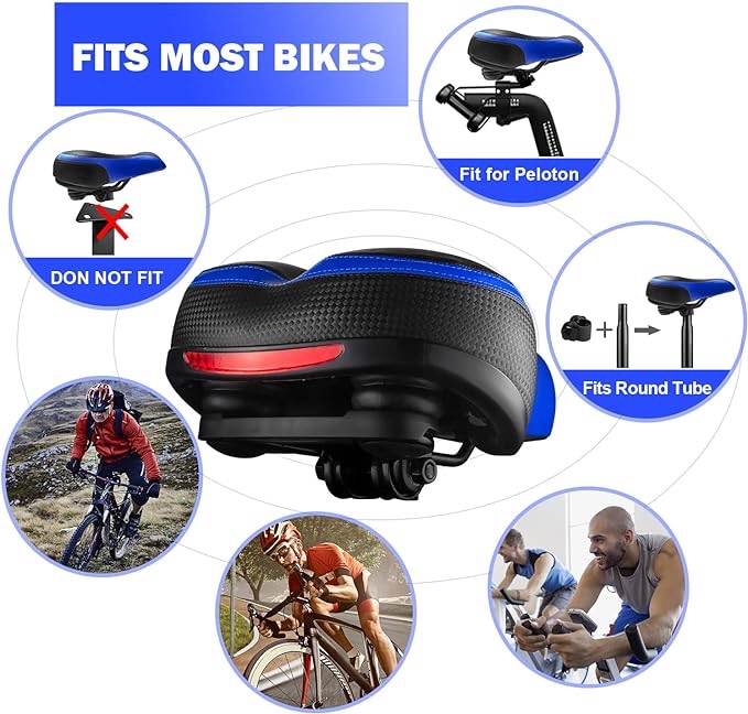 Roguoo Bike Seat, Most Comfortable Bicycle Seat Dual Shock Absorbing Memory Foam Waterproof Bicycle Saddle Bike Seat Replacement with Refective Tape for Mountain Bikes, Road Bikes