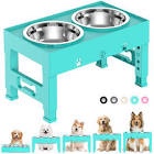 LAKIPETN Elevated Dog Bowls 5 Height Adjustable Non-Slip Stand Adjusts to 3.1", 9", 10", 11", & 12" with 2 Stainless Steel Raised Dog Food Bowl for Small Medium Large Dogs and Pets (Almond)